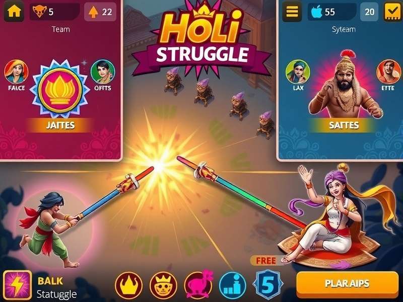 Holi Power Struggle game screenshot showing colorful festival battles